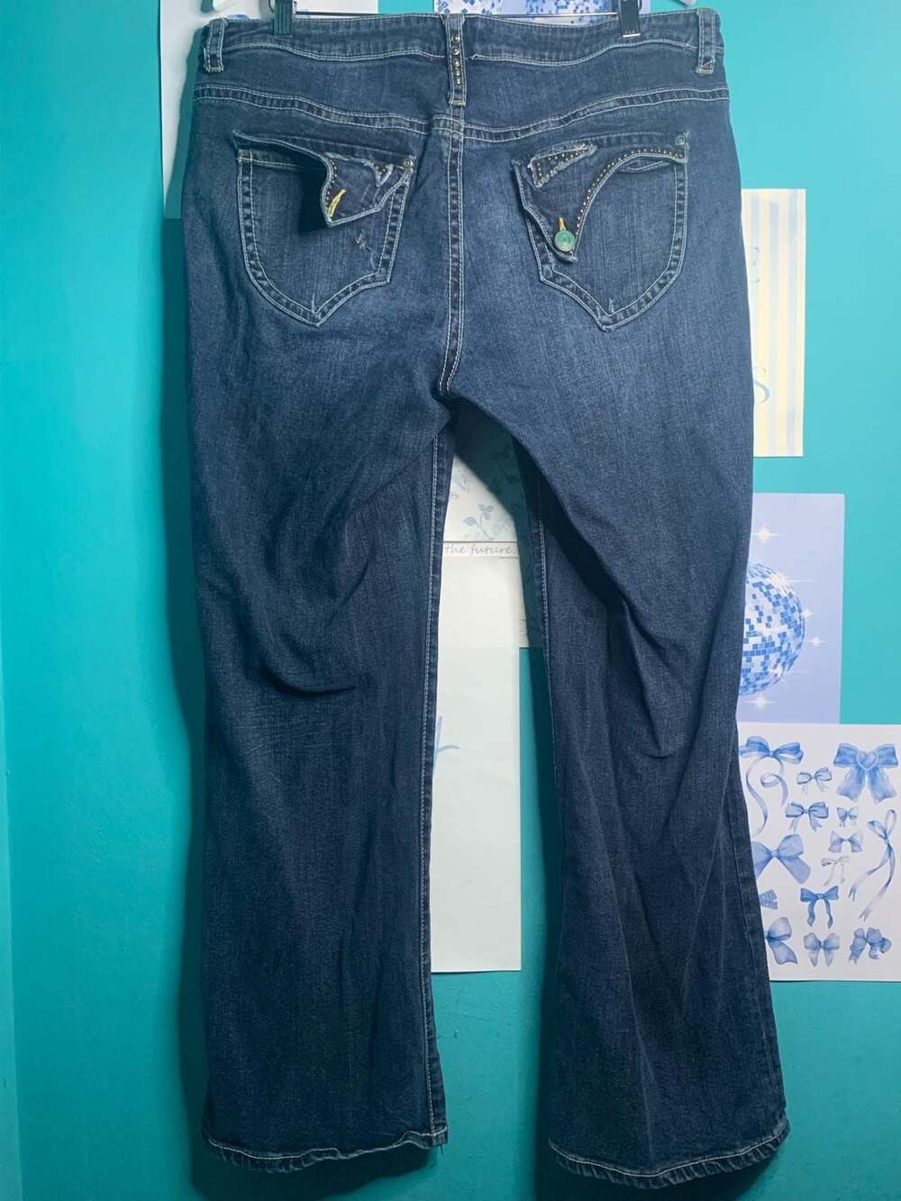 Venezia Jeans Studded Flap Pocket Dark Wash Blue